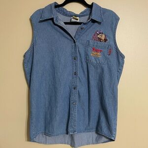 Vintage Looney Tunes Embroidered Denim‎ Vest 100% cotton womens size 14/16